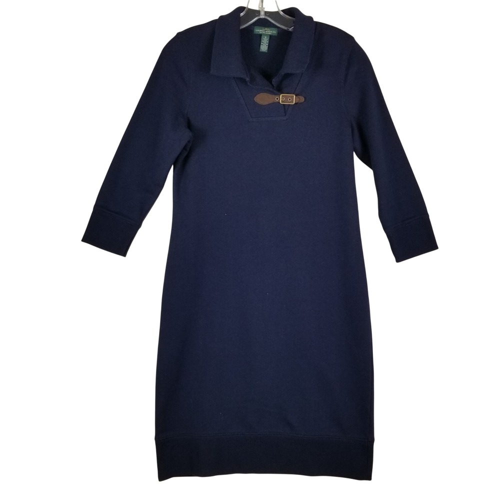 Lauren Ralph Lauren Navy Blue Long Sleeve Dress Buckle Collar Women M